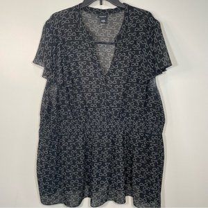 Torrid Semi-sheer Short Sleeve Half Button Up Sunglass Print Top Size 5